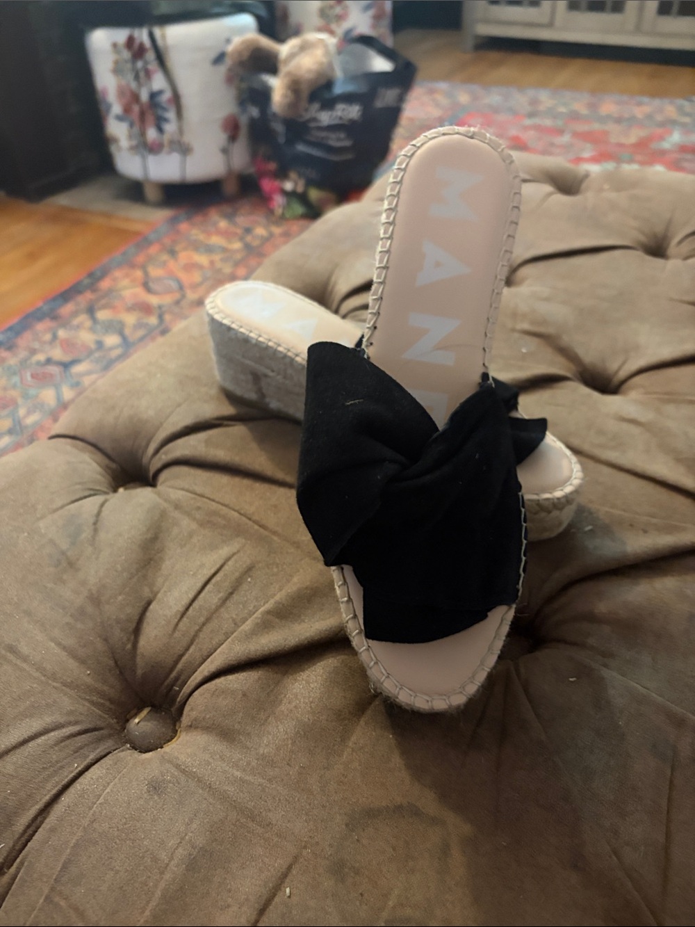 Black Bow Espadrille Slide with Knotted Detail